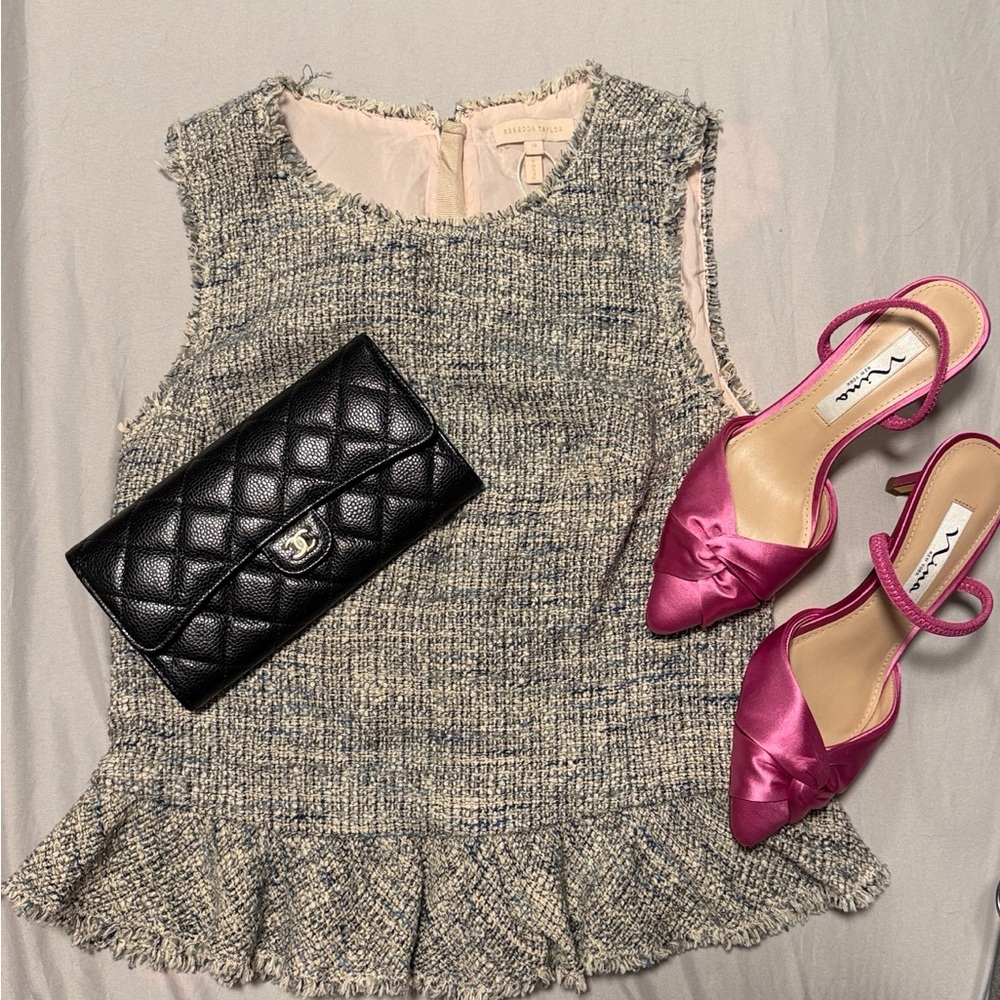 Rebecca Taylor metallic tweed peplum Top.